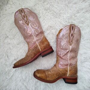 Vtg Boulet Pink Sparkly Snakeskin Cowgirl Western Boots Leather Canada Rodeo 6.5